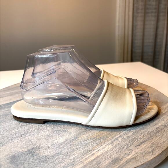 Aeyde Cloe Slide Sandals Cream Nappa Leather Flat Slip On Made In Italy 38 - Picture 2 of 7